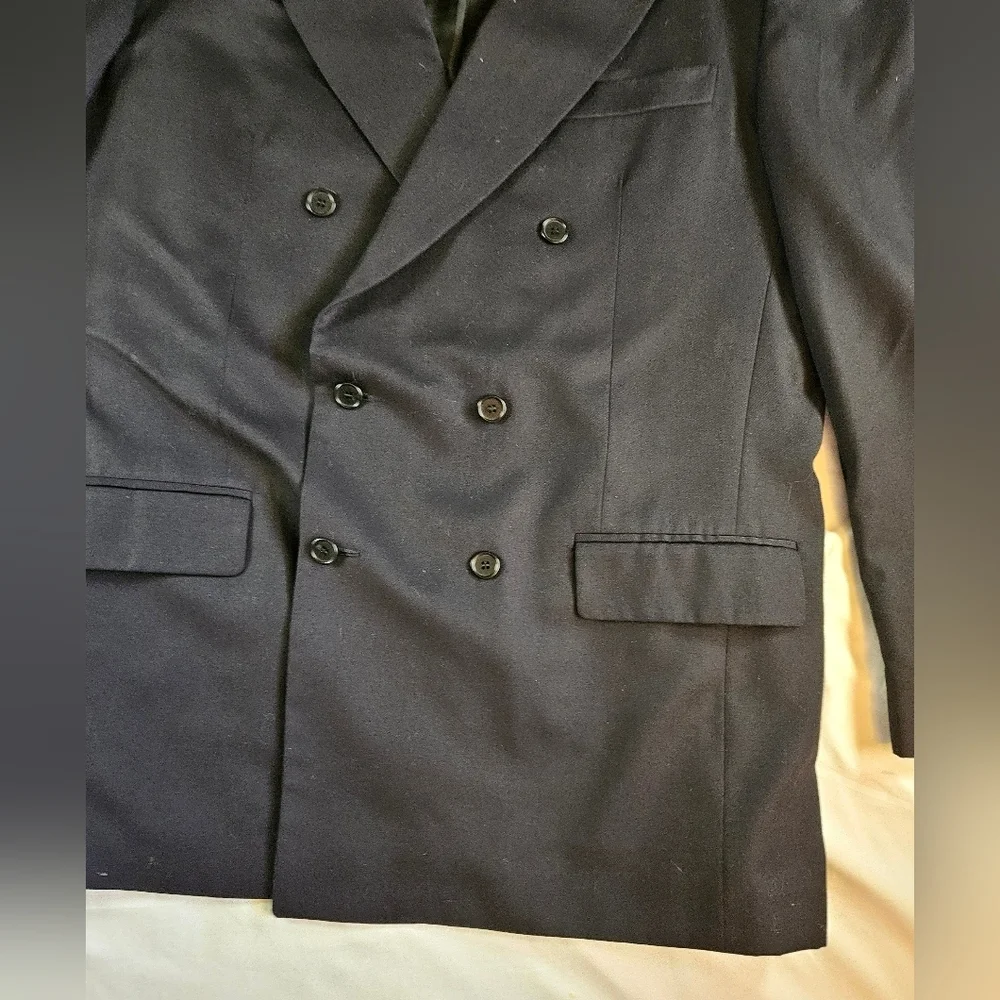 Vito Rufolo Mens Black Double Breasted Wool Blazer Jacket Size 44 Made In Italy